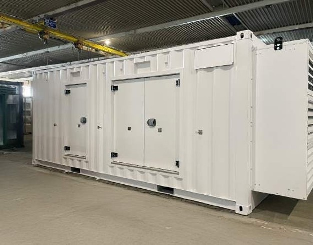 20 ft FlexEstack enclosure — factory-finished with twin access doors and louvred end wall.