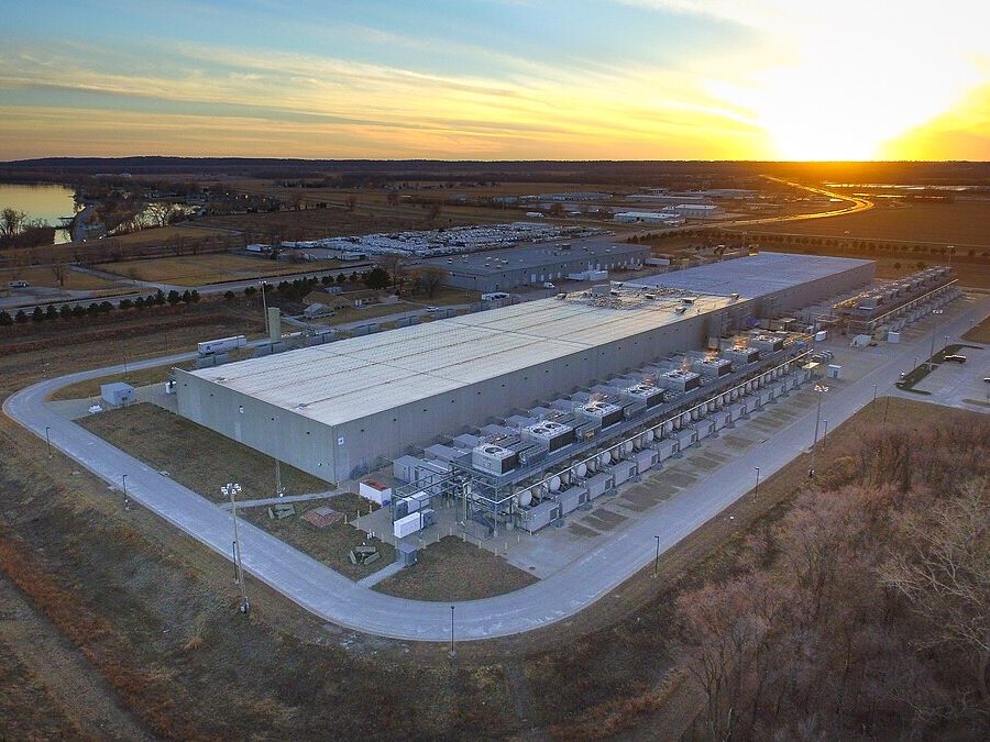 Data centre facility at sunset